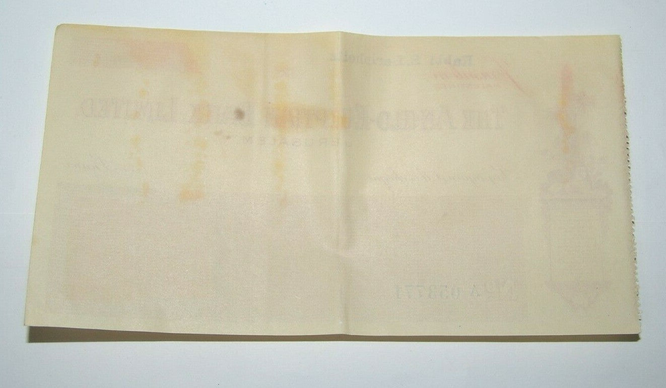 stamp Jewish British Mandate Anglo Egyptian Bank Jerusalem cheque Judaica rabbi