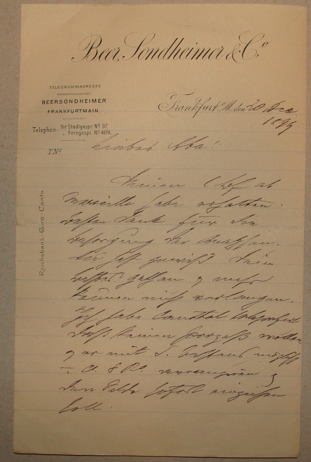 Germany Letter Jewish BEER, SONDHEIMER & CO 1890s German Frankfurt Judaica