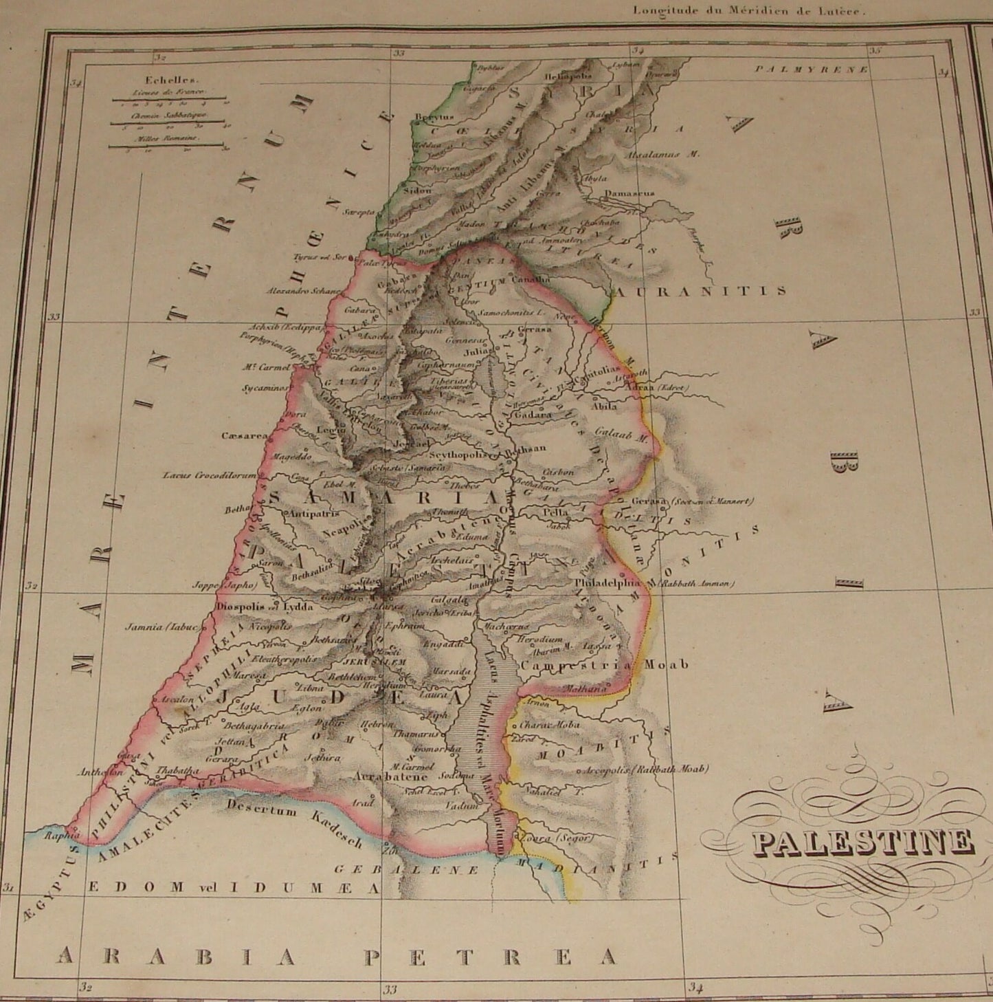 Map Palestine ANTIQUE c. 1837 Malte Brun Israel Biblical Tribes Bible Engraved