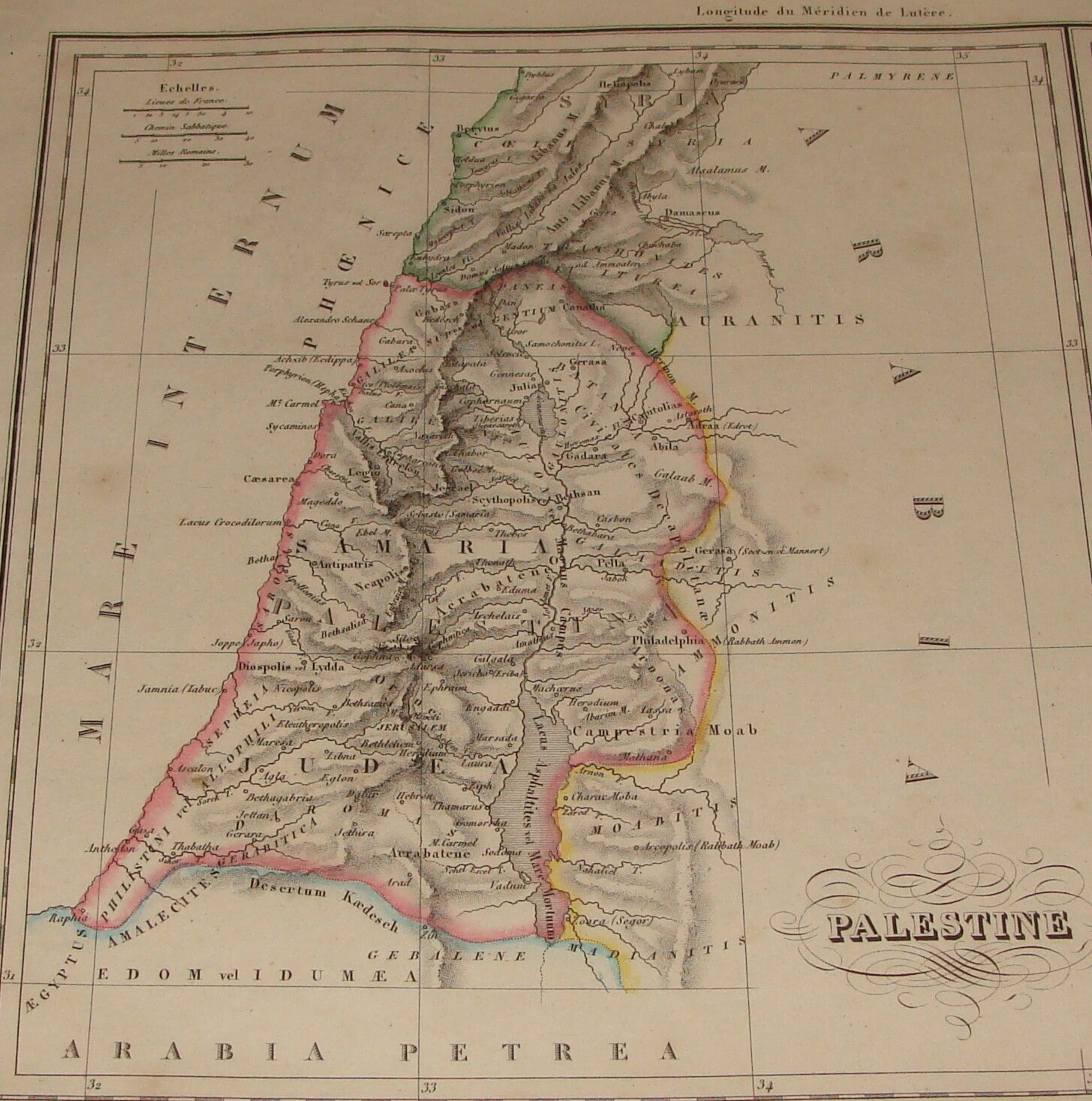 Map Palestine ANTIQUE c. 1837 Malte Brun Israel Biblical Tribes Bible Engraved