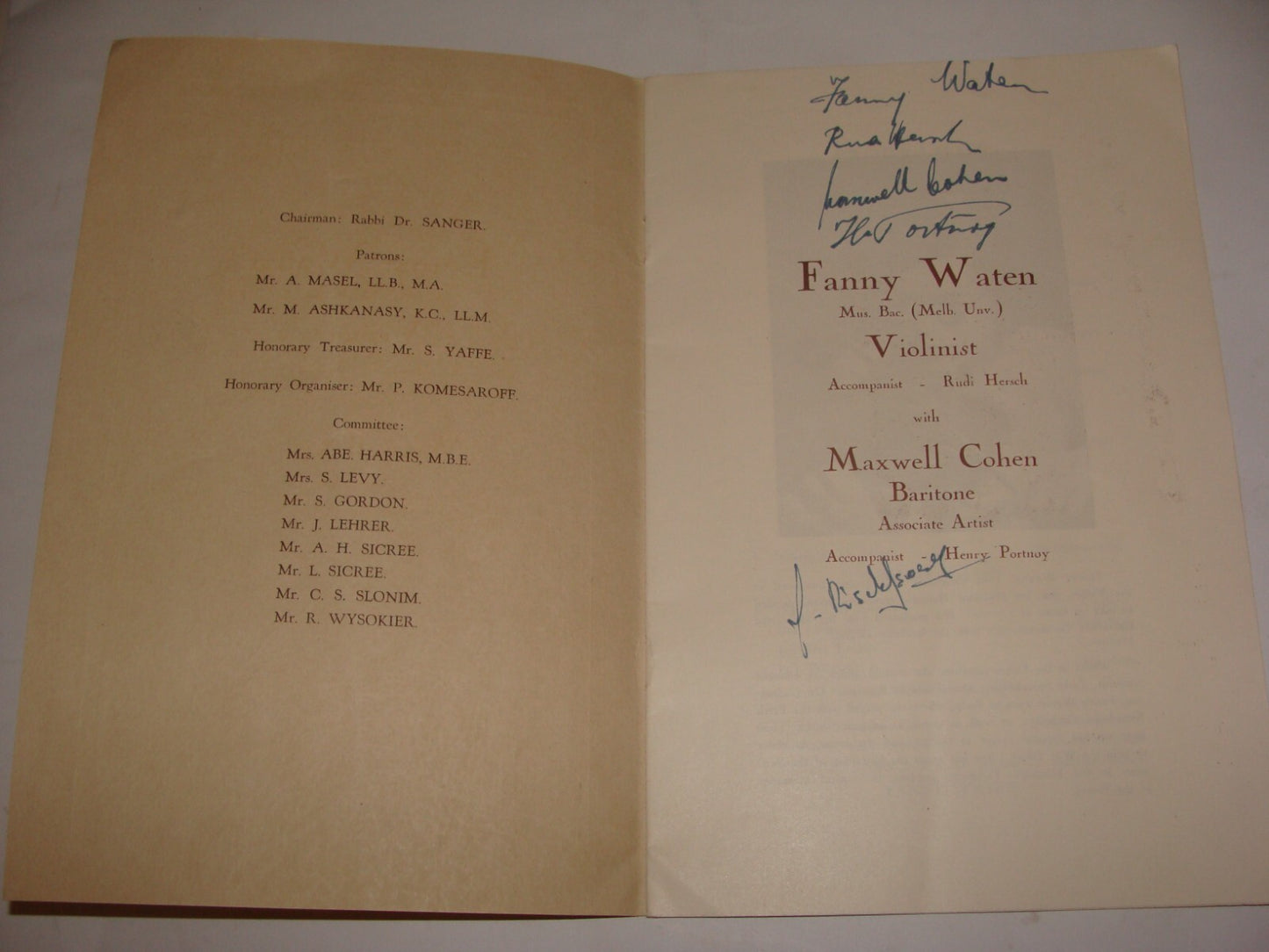 Jewish Judaica Australia Sydney Synagogue Maxwell Cohen Fanny Waten SIGNED Music