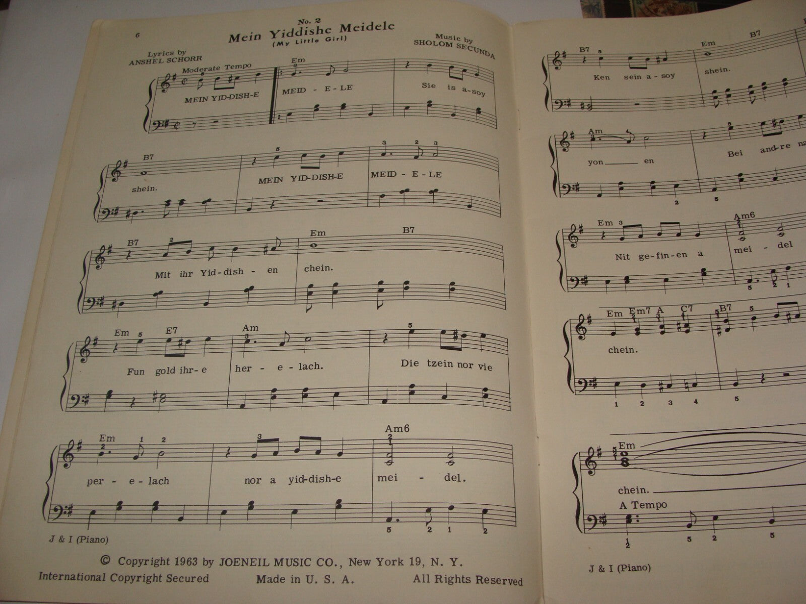 Judaica 1963 Israeli and Jewish Song Hits Piano Sheet Music Songs United States