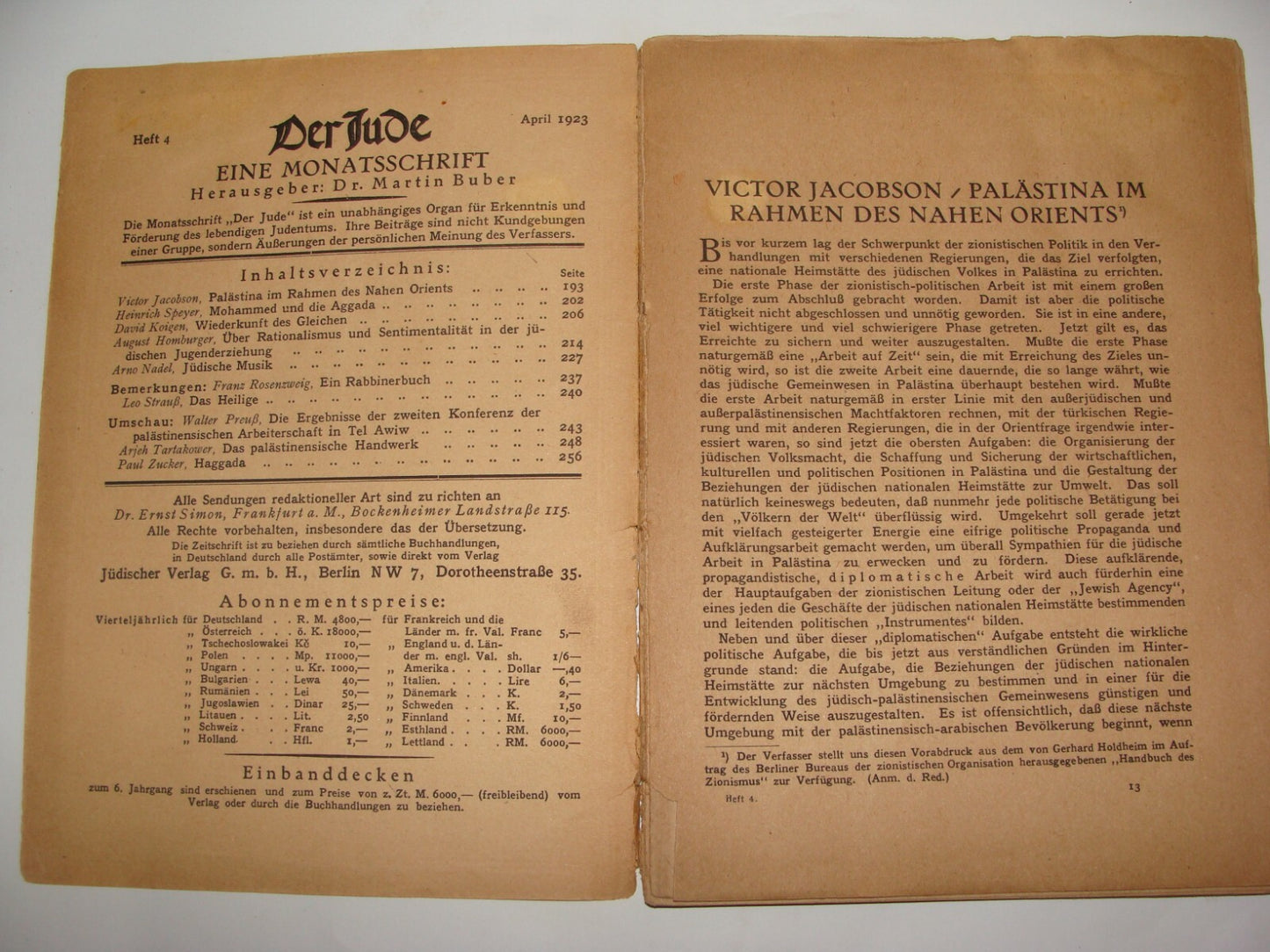 Germany Jewish Judaica 1923   Berlin Martin Buber Der Jude Philosophy Literature