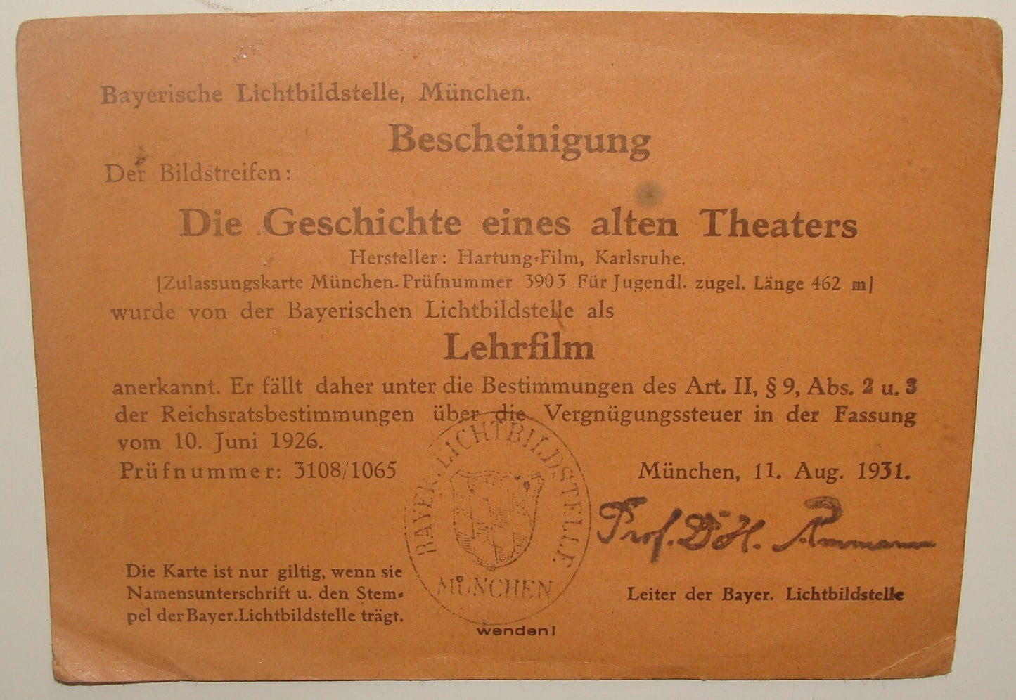 Germany 1931 German   Film Movie Theater Ticket Card Munich