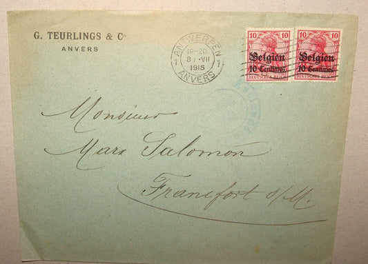 1915 Belgium Anvers Antwerp Cover Letter Stamp G. TEURLINGS & Co