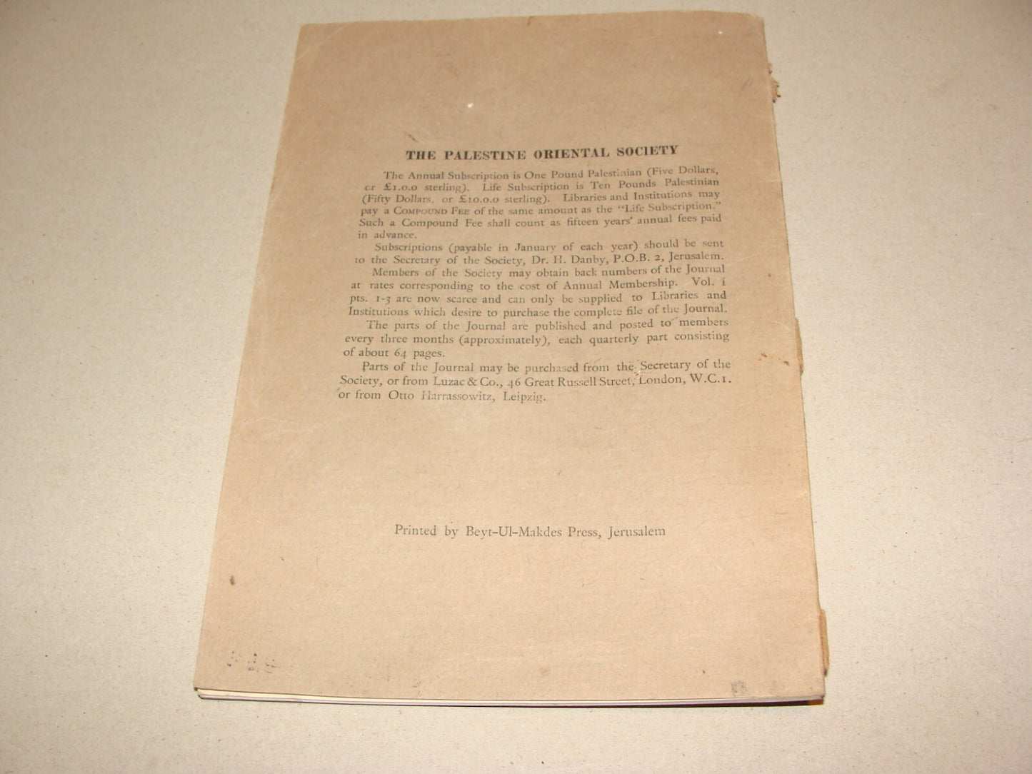 $ Journal Palestine 1929 Israel Oriental Society x2 Jewish Judaica