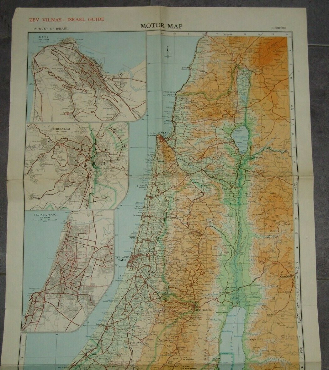 map Jewish israeli israel survey motor ways Zeev Vilnay 1957 זאב וילנאי