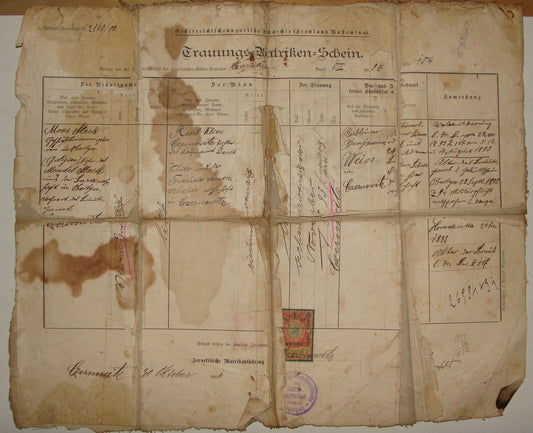 Jewish Judaica 1906 Czernowitz Bukovina Ukraine Austria Marriage Certificate