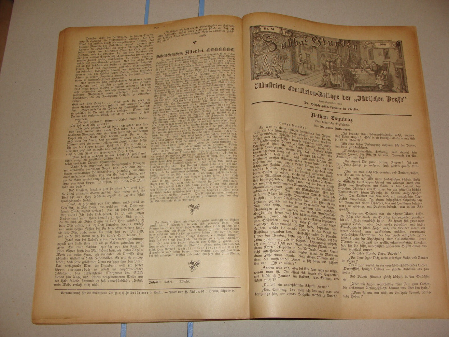Germany Newspaper Jewish RARE Judaica German Sabbat Stunden 1908 Hildesheimer