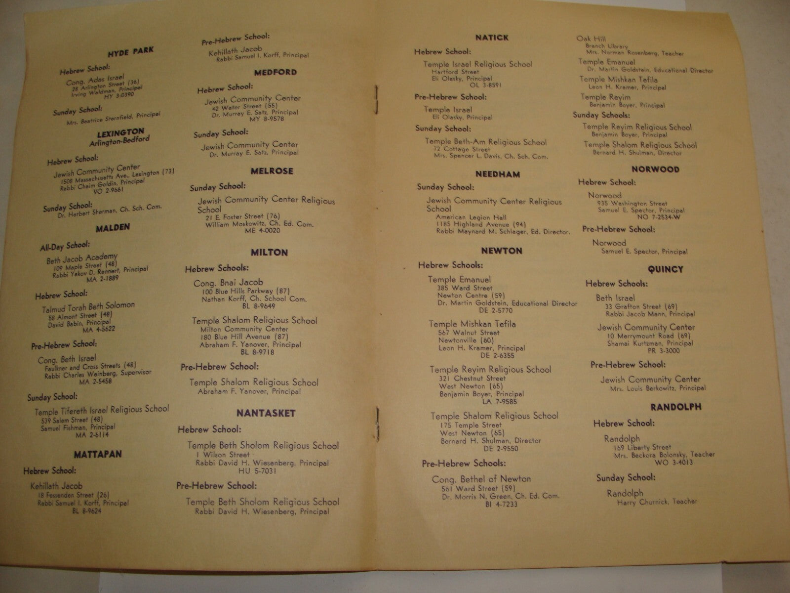 Judaica 1957 United States Boston Massachusetts Jewish Education Directory
