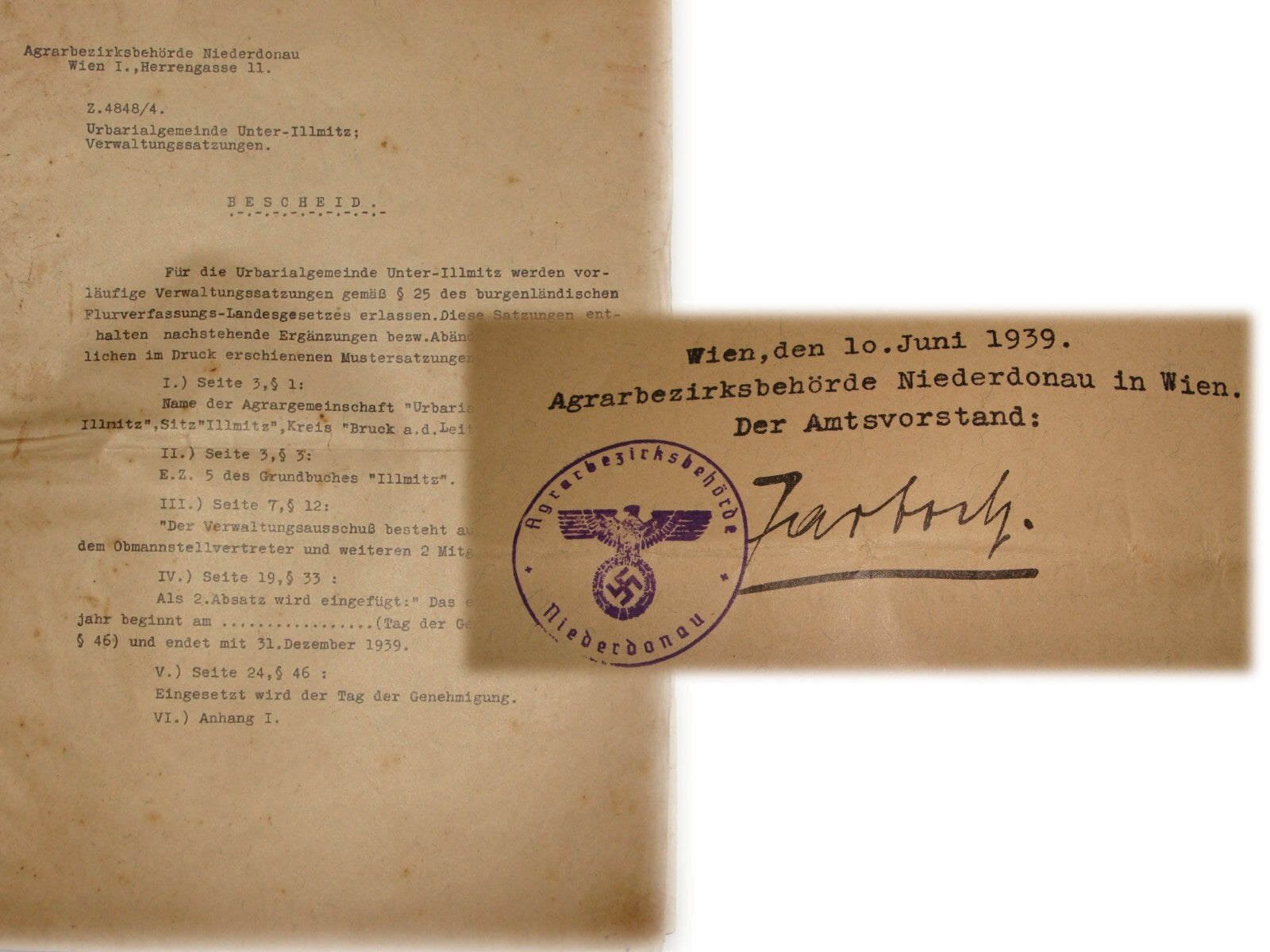 Germany 1939 German   Document Agriculture Switzerland Vienna Third Reich Stamp