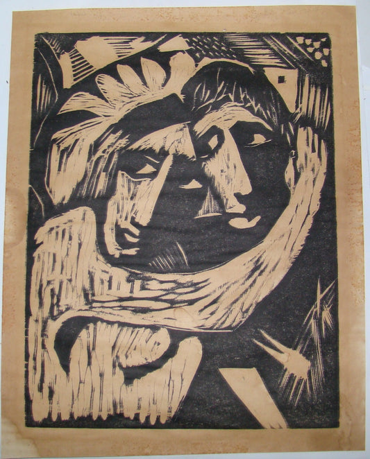 Woodcut Native American Indian Not Signed