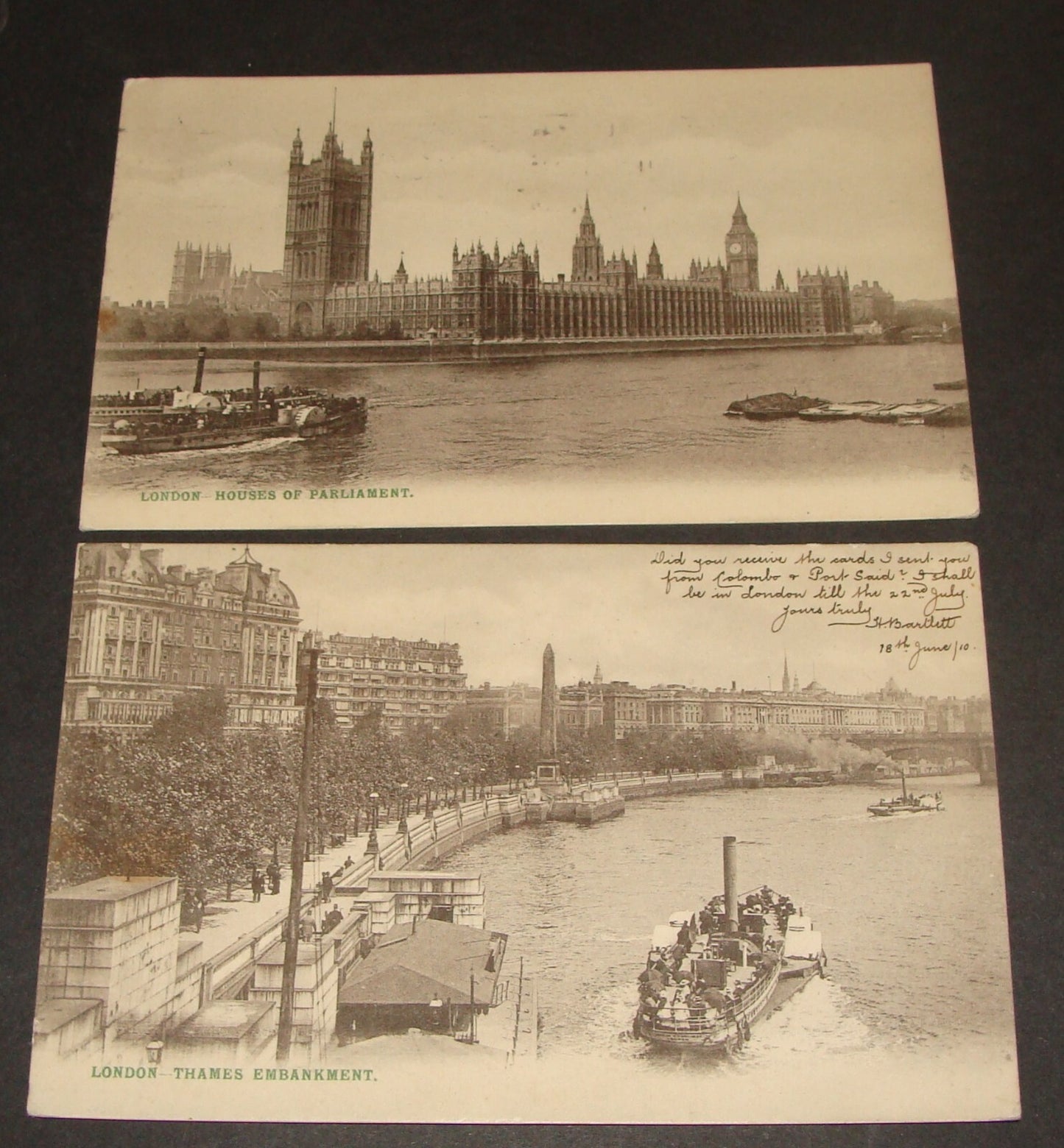 1910 UK England Britain London Photo Postcard x2 Thames Parliament