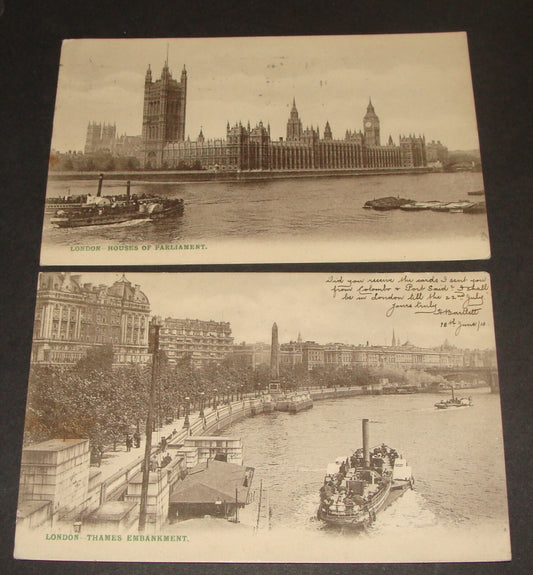 1910 UK England Britain London Photo Postcard x2 Thames Parliament