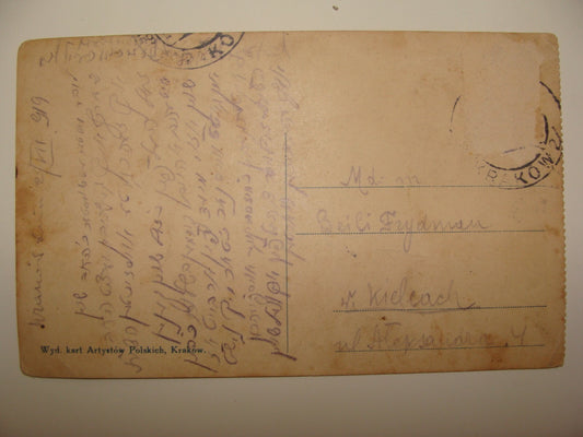 Card Jewish Judaica 1919 Yiddish Poland Krakow Letter Postcard Stamp