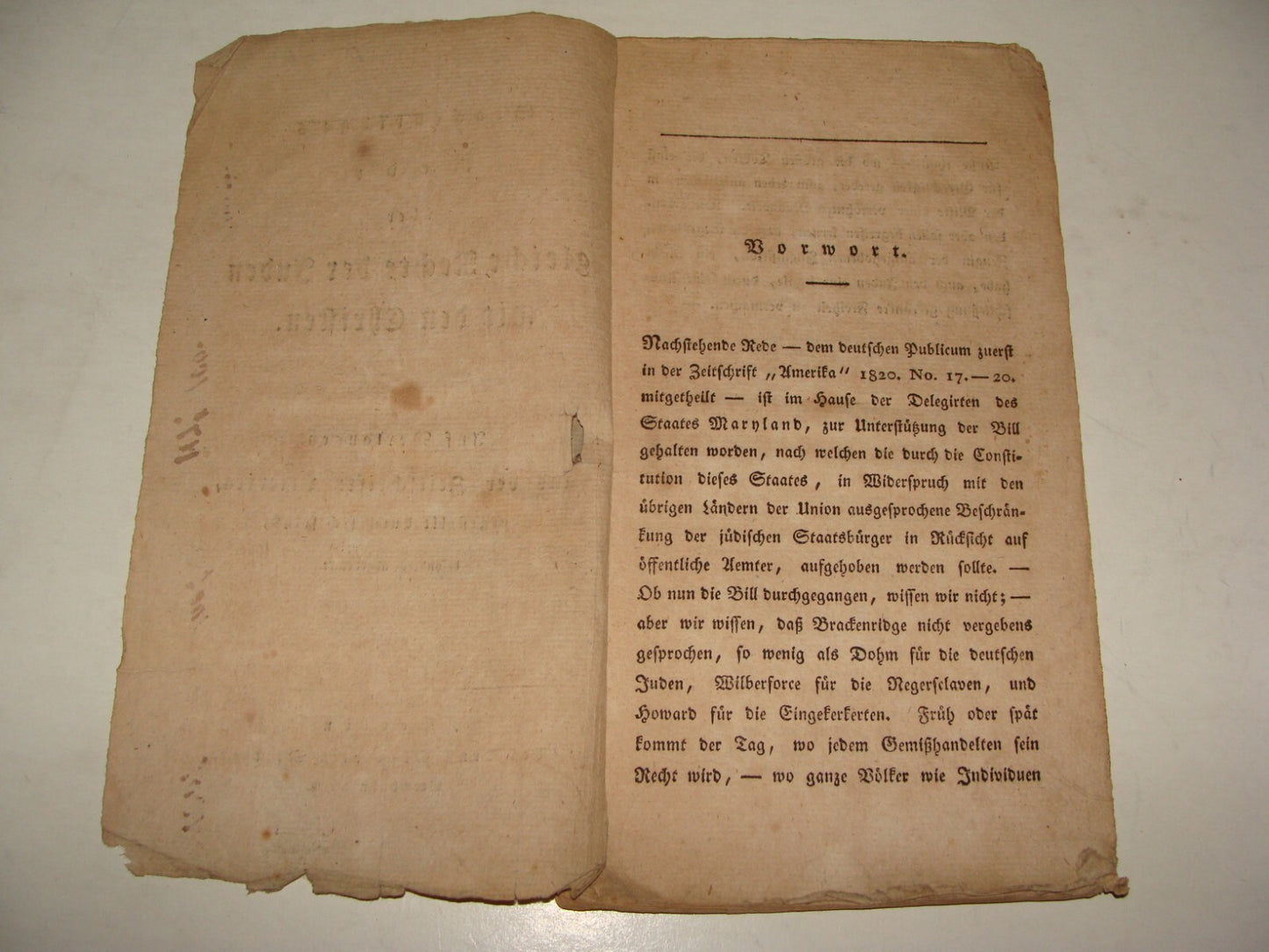 Germany Booklet Jewish Judaica Antique 1820s? German Jews Equal Rights RARE
