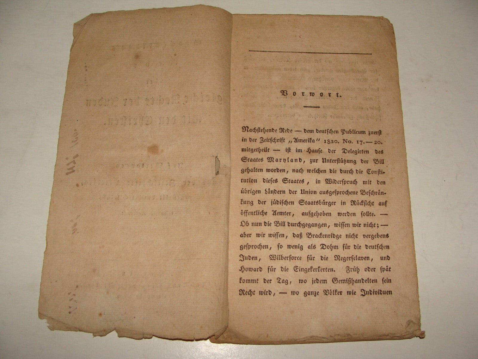 Germany Booklet Jewish Judaica Antique 1820s? German Jews Equal Rights RARE