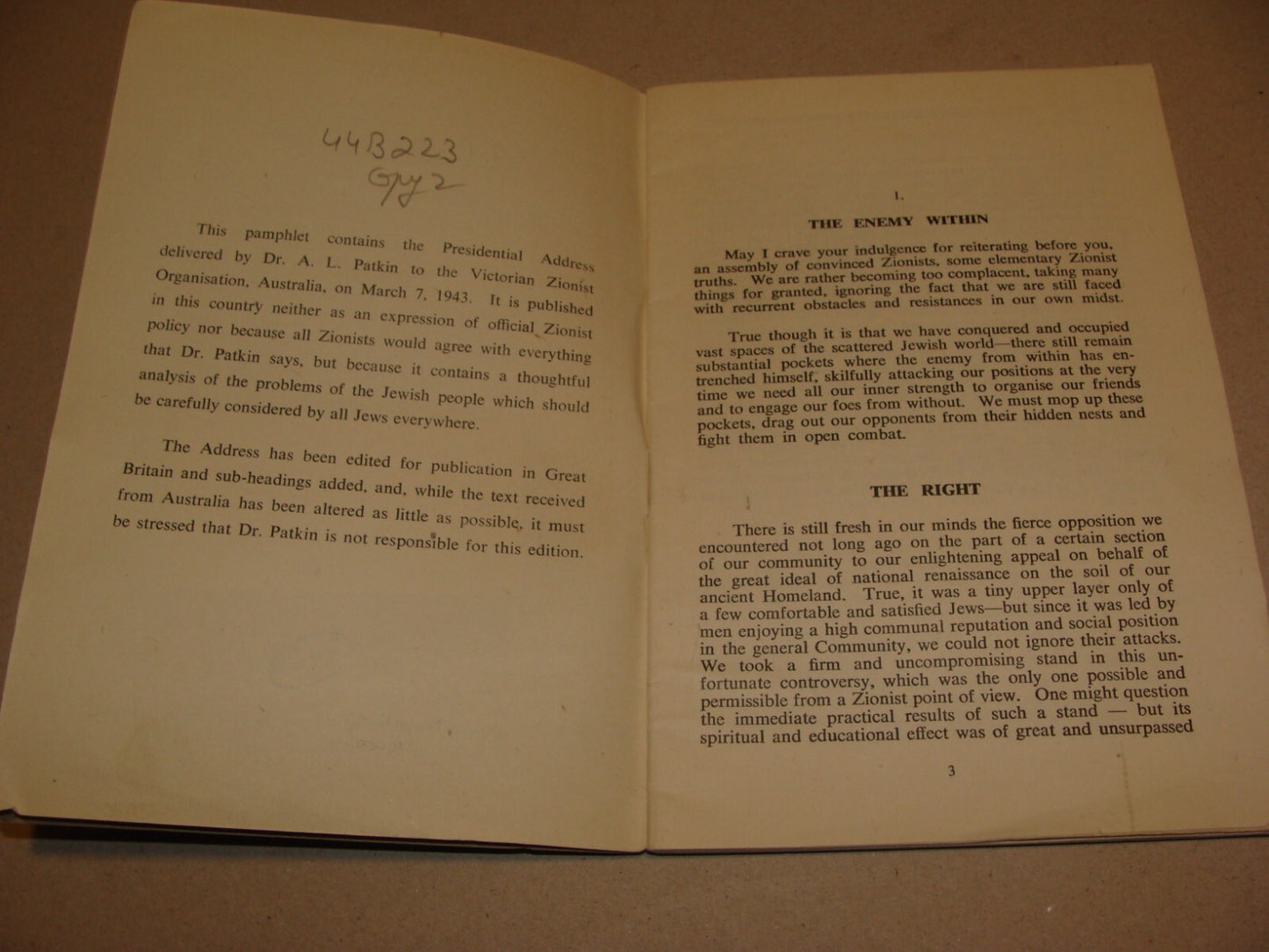 Booklet Palestine 1943 London Zionism Present Tasks Post War Aims Zionist Israel