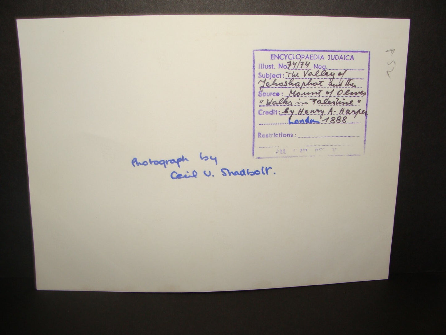 Photo Print Palestine Ad HQ CECIL SHADBOLT 1888 Jerusalem Valley Walks in Harper