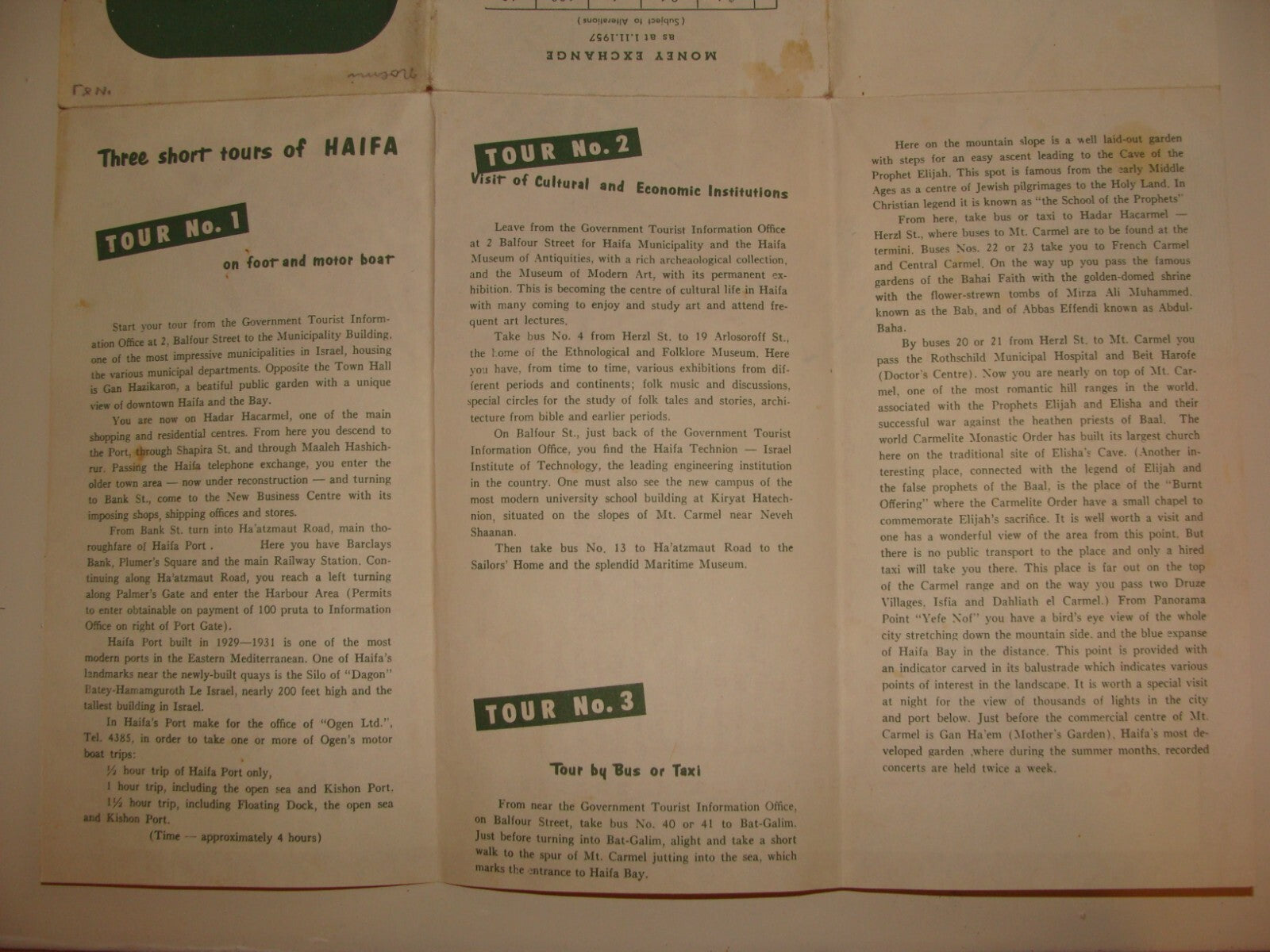 Map Jewish Judaica 1957 Israel Israeli HAIFA Tour Guide English