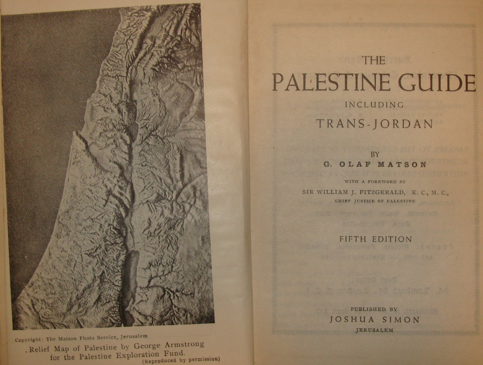 Book Palestine Guide including Trans Jordan Travel 1946 Israel Jerusalem Matson