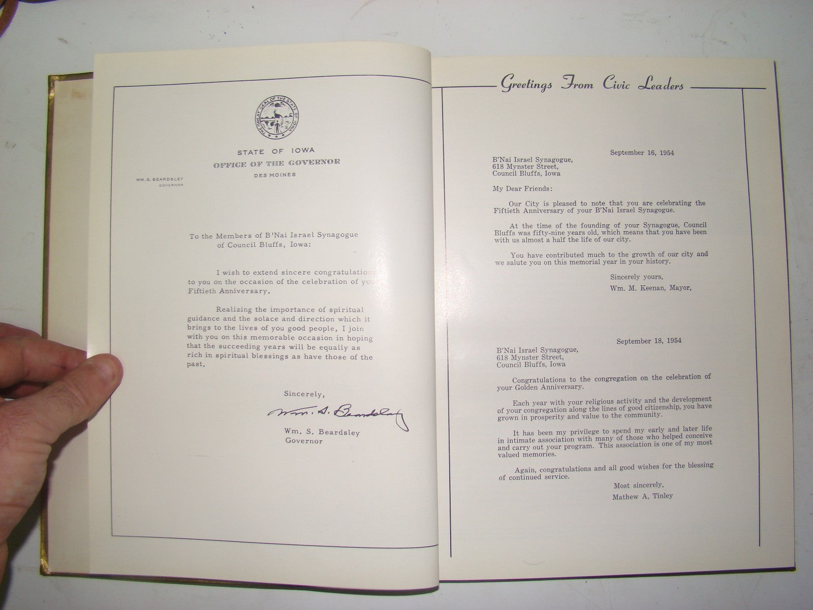 $ Book Jewish judaica rabbi 1954 Golden of B'nai Israel Synagogue American Iowa
