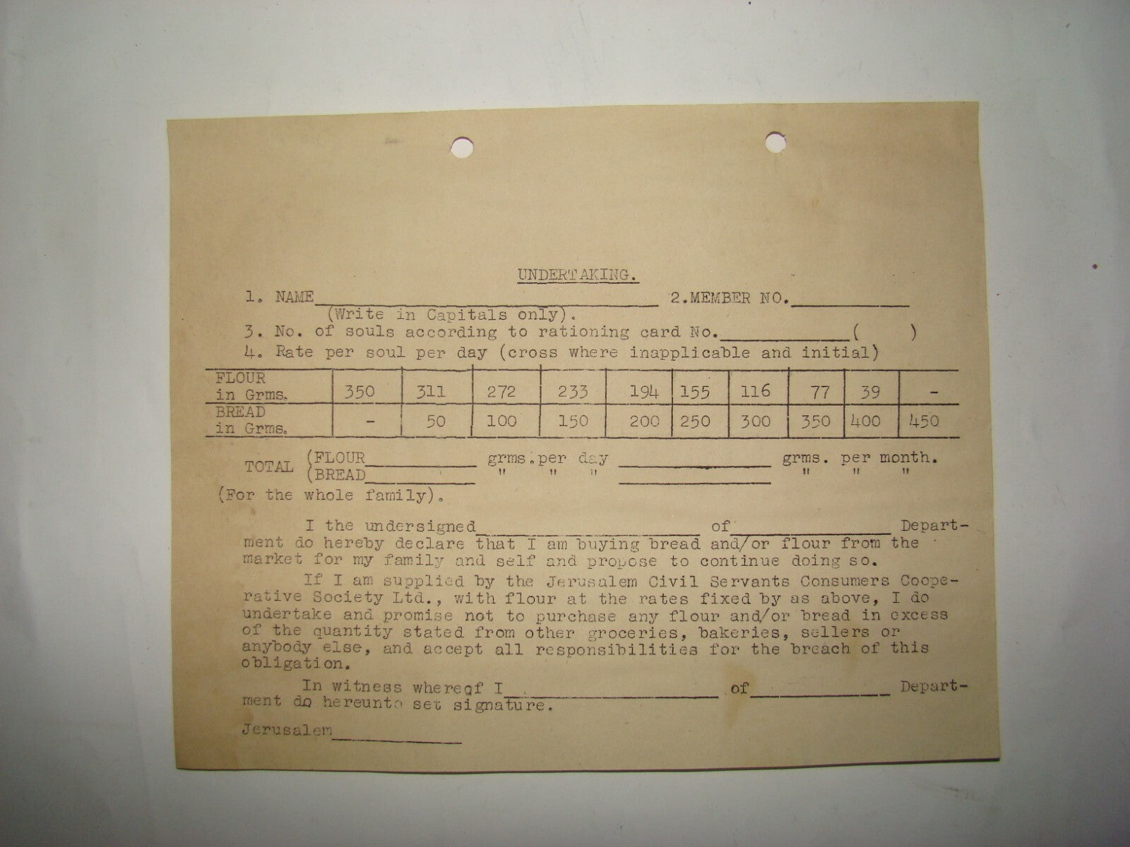 Card Palestine Jewish Jerusalem Israel Food Letter Coupon Ration Austerity 1940s