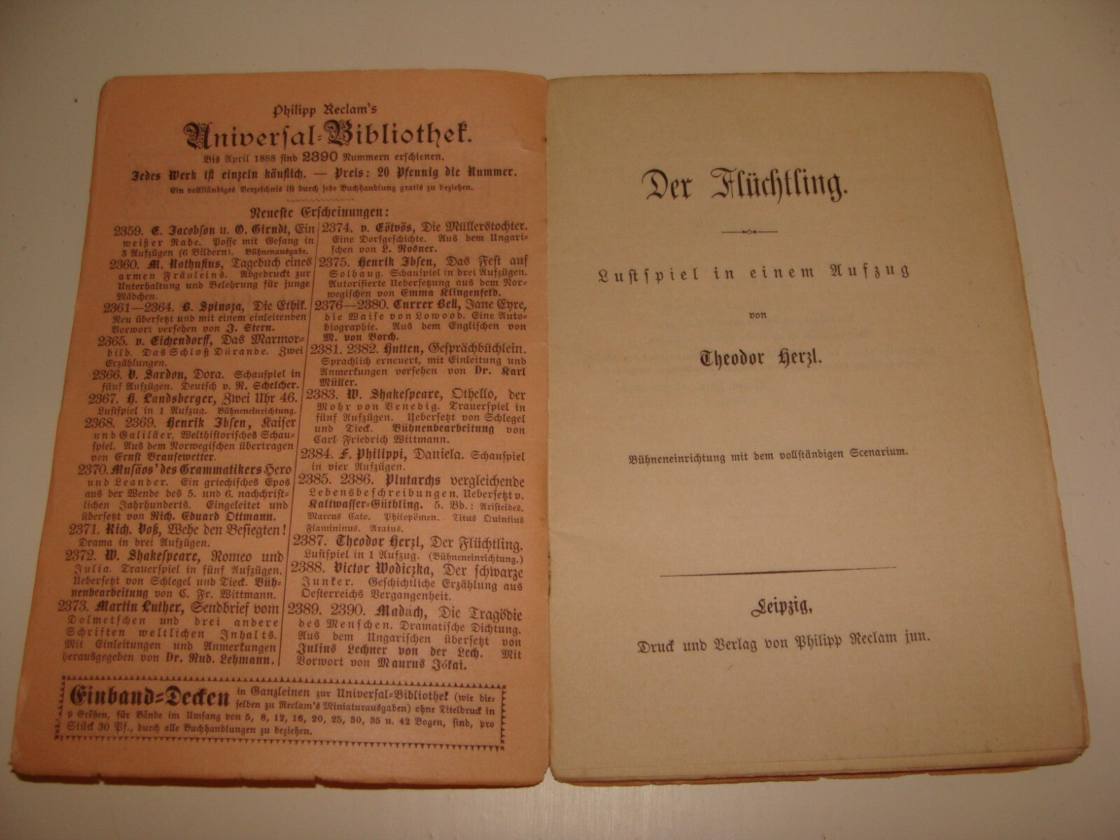 Germany RARE Jewish Judaica HERZL Play THE FUGITIVE Zionist DER FLÜCHTLING