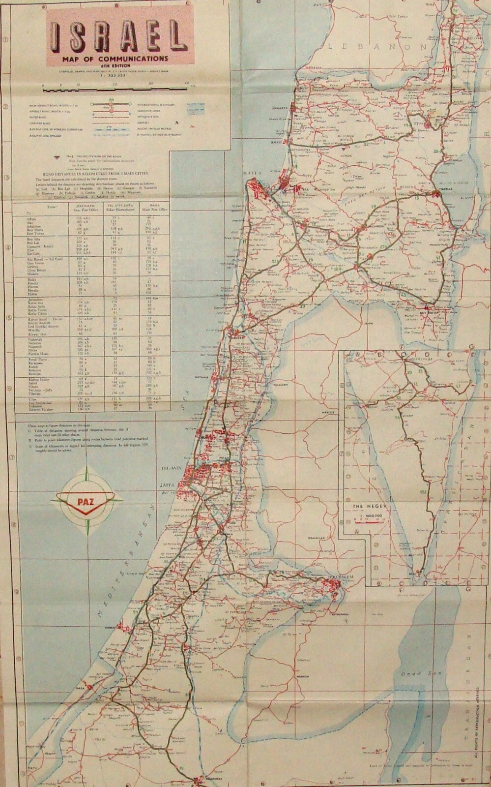 Ad Israel 1960 Road Map PAZ Gas Oil Fuel Company