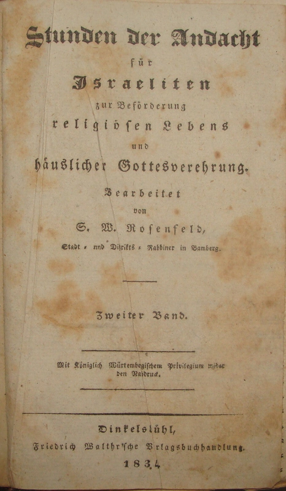 Germany Book Jewish Judaica Antique 1834 Stunden Der Anacht German   Prayer 1st