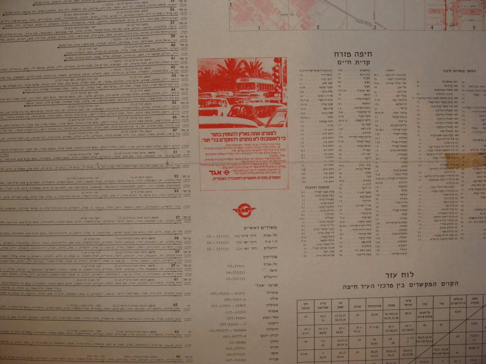 Jewish Judaica ISRAEL HAIFA Map EGGED Bus Company Transport Hebrew 1978