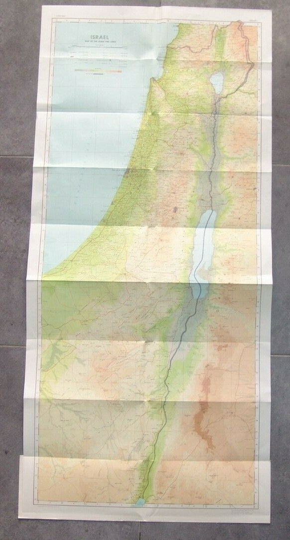 map Jewish Judaica israel israeli Cease Fire Lines Six Day War printed 1968