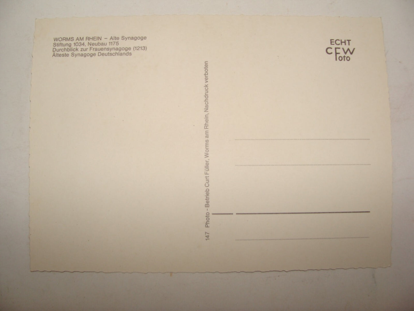 Germany Photo Jewish Card Judaica German WORMS Synagogue Postcard