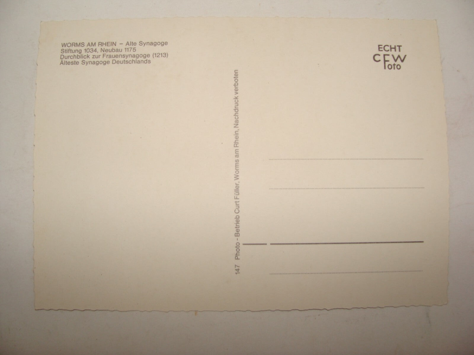 Germany Photo Jewish Card Judaica German WORMS Synagogue Postcard