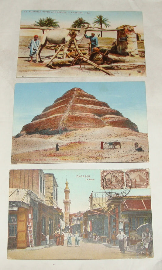 1909 Egypt Cairo Zagazig Saqqara Sakkara Pyramid Postcard x3