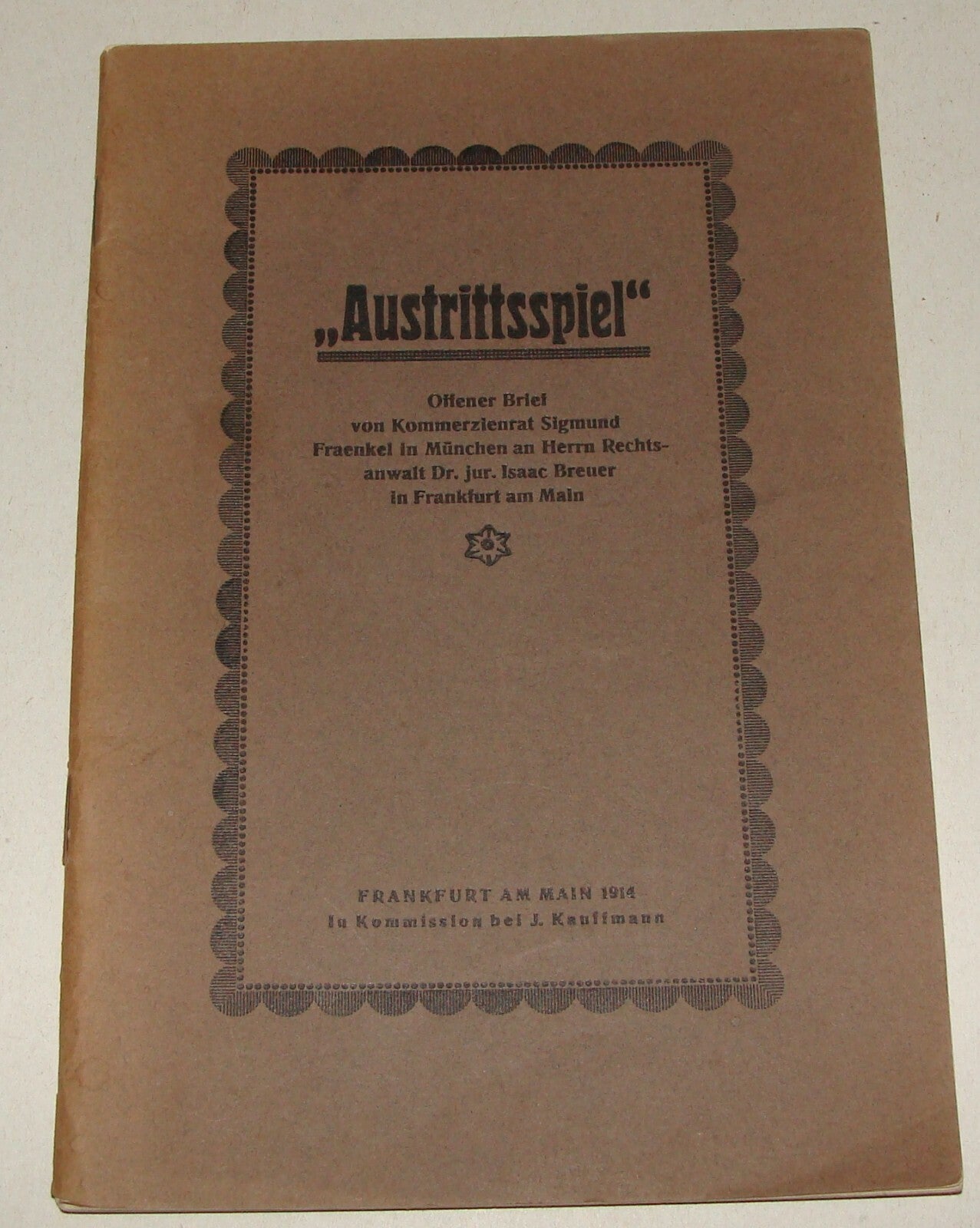 Germany Book Jewish Judaica 1914 Siegmund Fraenkel Isaac Breuer Austrittsspiel