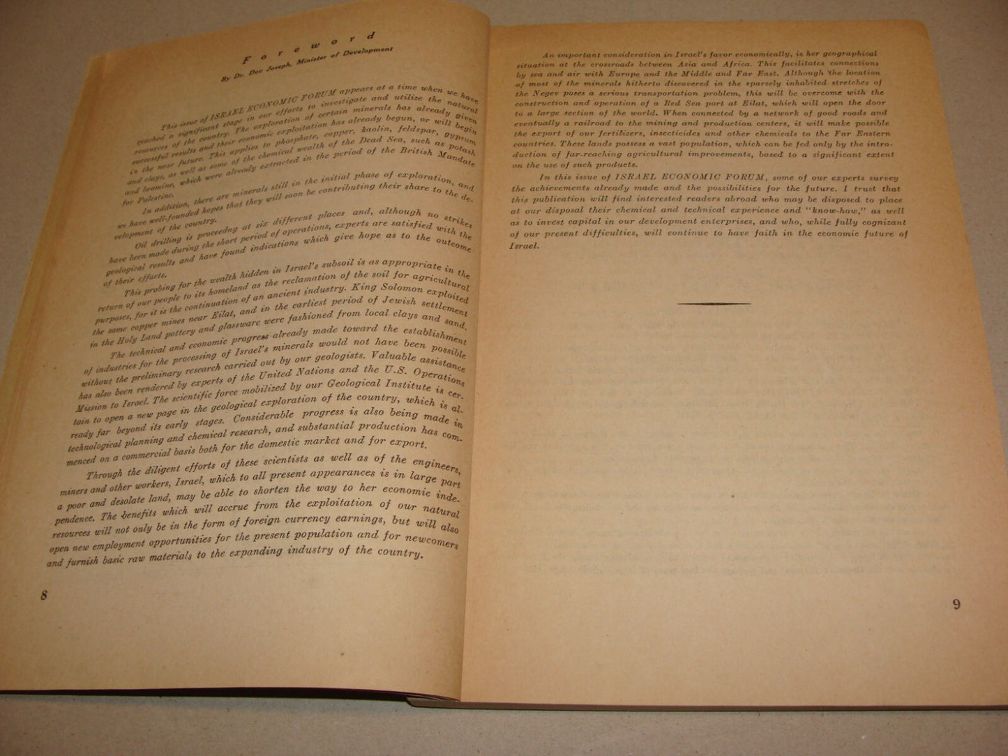 Bulletin Israel 1954 ECONOMIC FORUM Industry Mineral Water Gas Oil Map