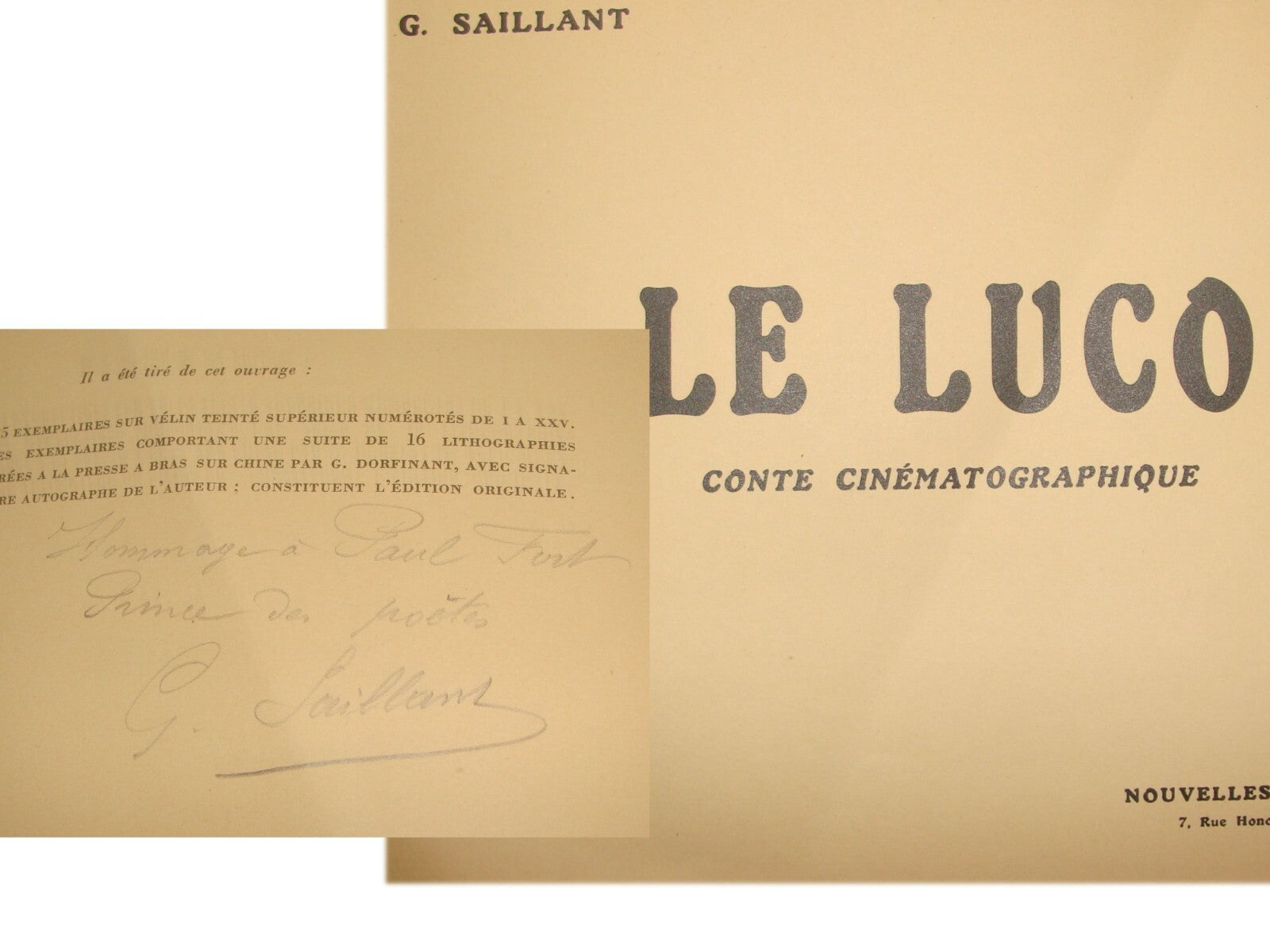 G. SAILLANT SIGNED AUTOGRAPH Le Luco France French Art Book