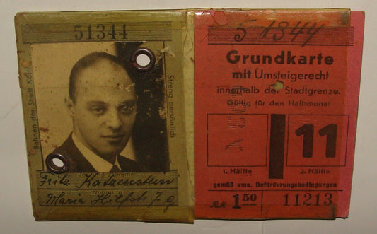 Germany Ticket Jewish Judaica 1940s German Koln Card Transport ? Certificate