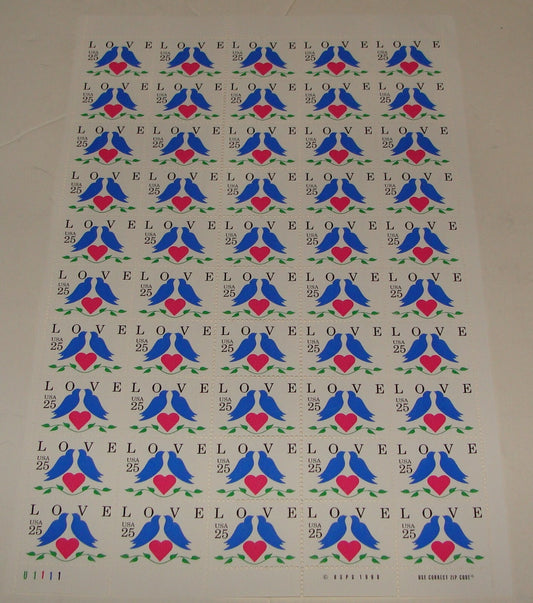 1988 United States USPS Love Stamp Sheet MNH