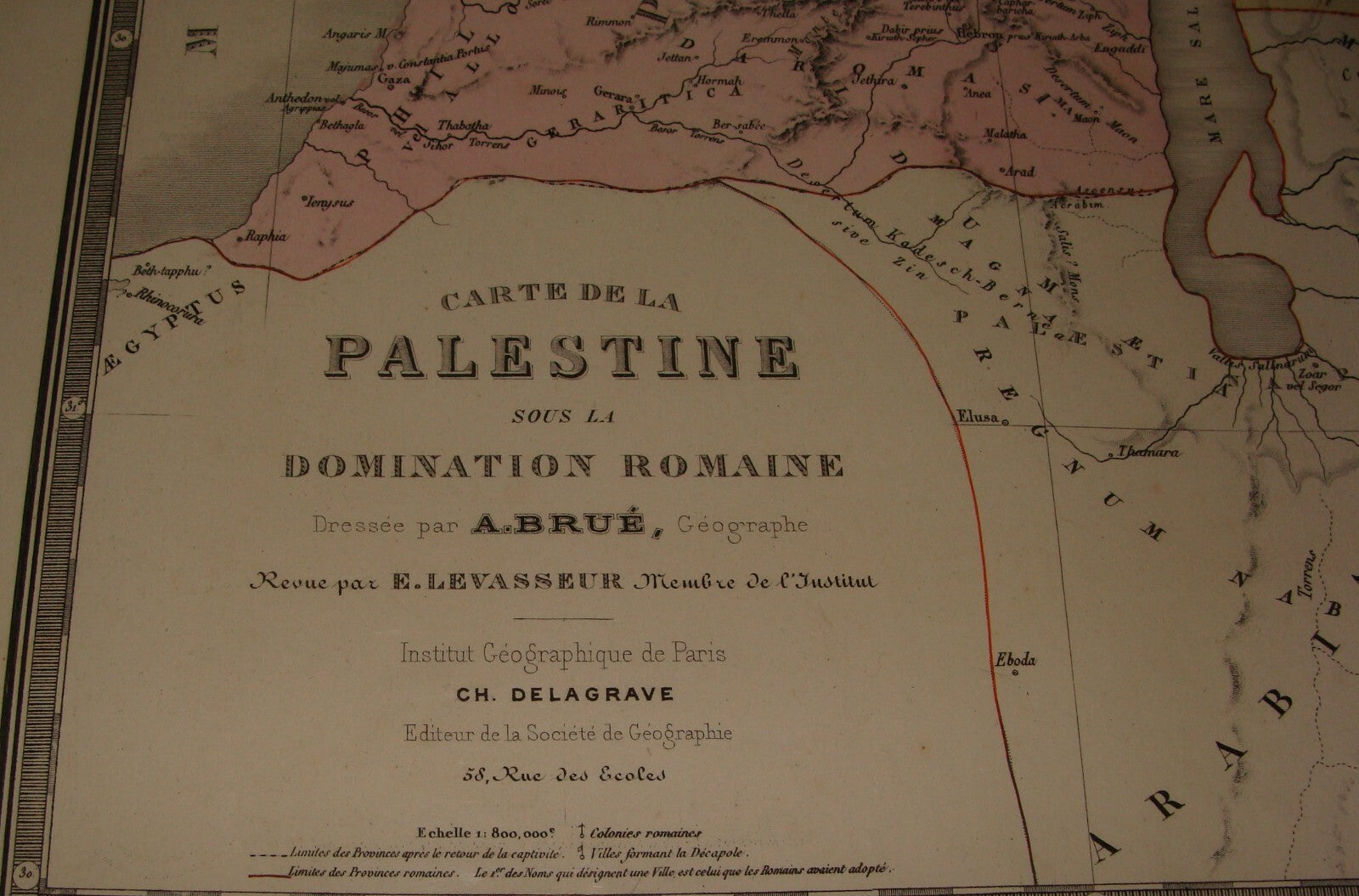 Map Palestine ANTIQUE c. 1875 Roman Holy Land Andre Brue