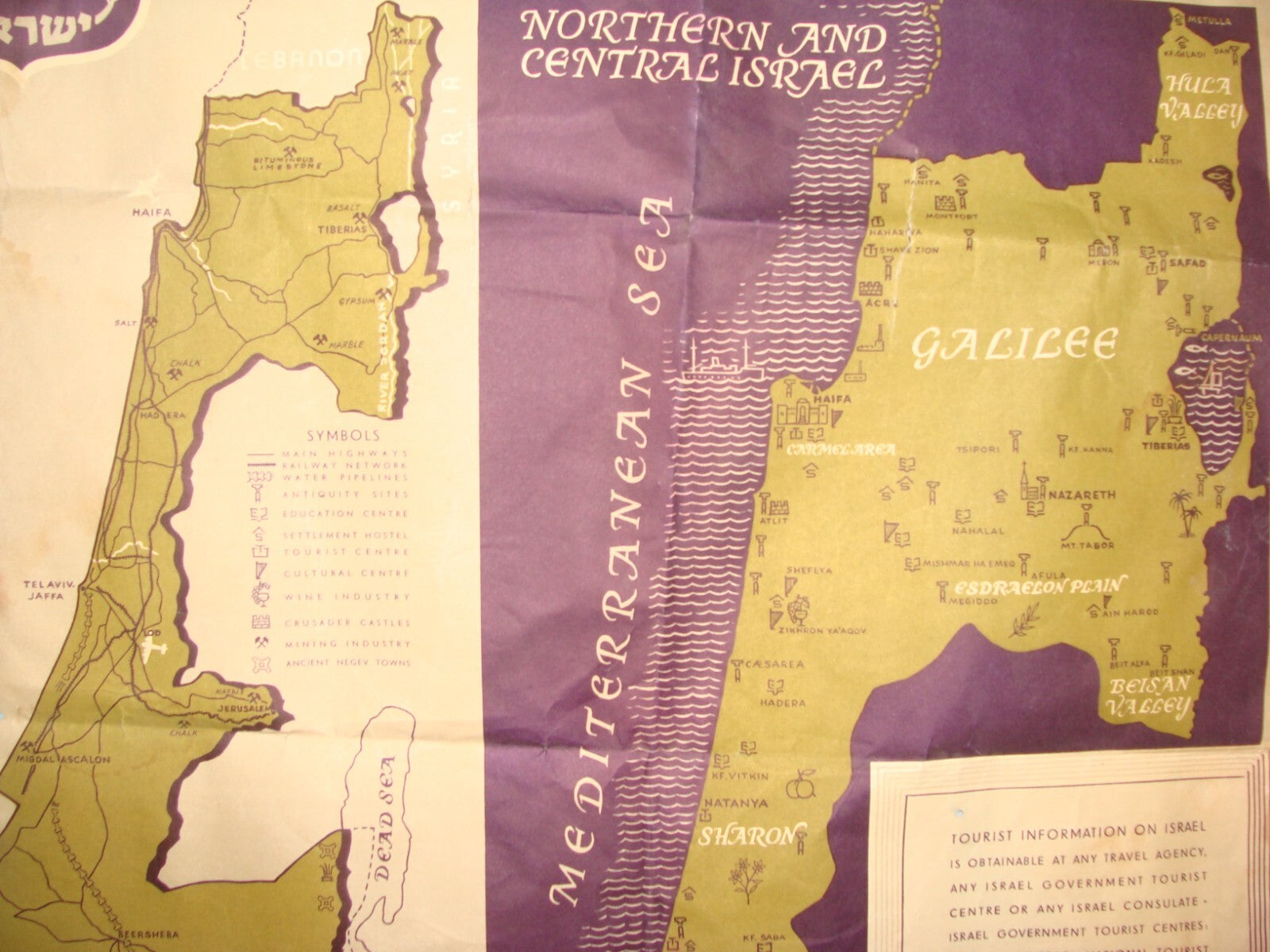 Ad Israel RARE MAP IN BAD CONDITION 1950s FOR RESTORATION Shamir Bros Poster