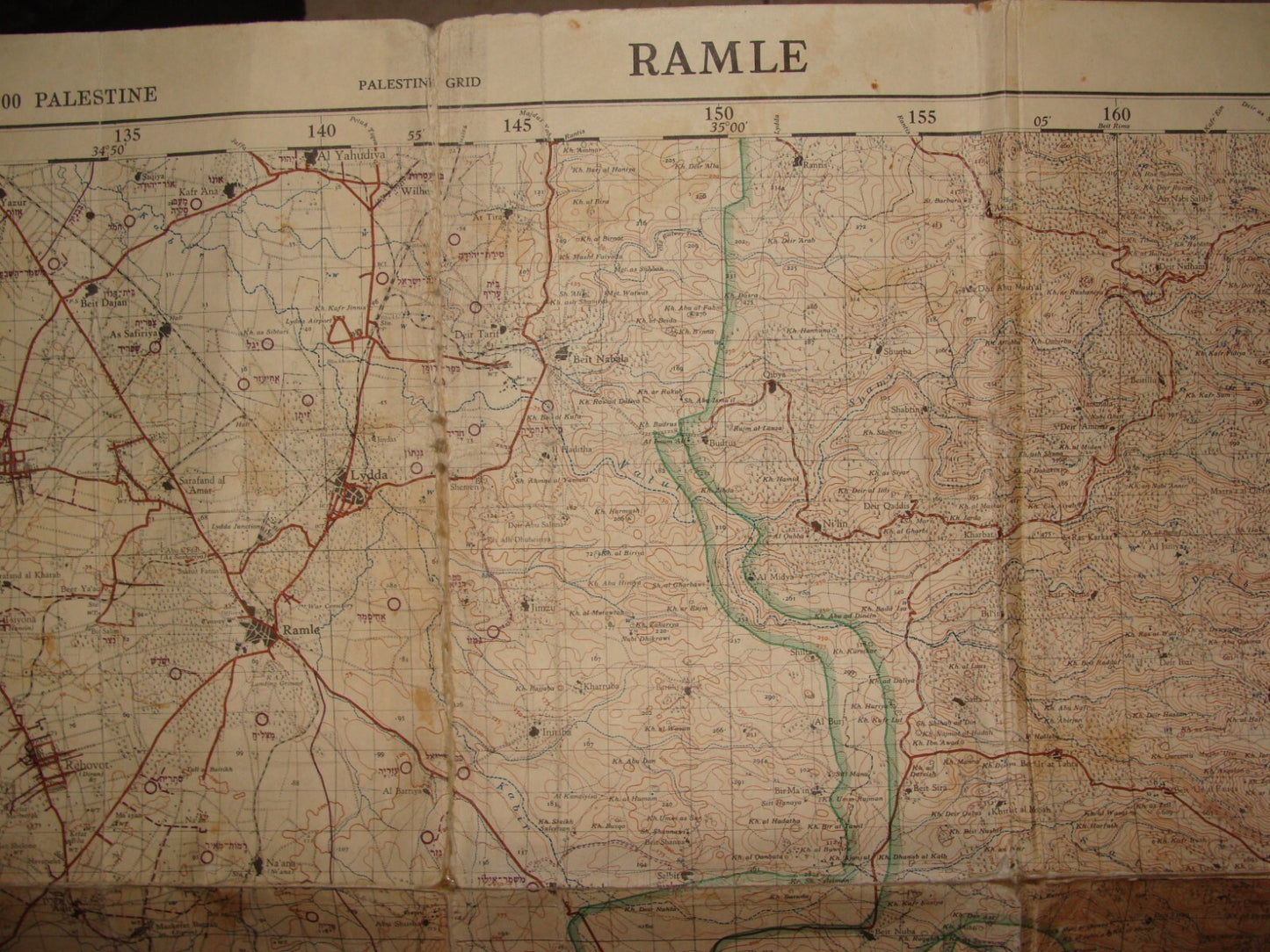 Map Palestine 1952 Israel Israeli RAMLE Ramallah 1949 Green Armistice Line