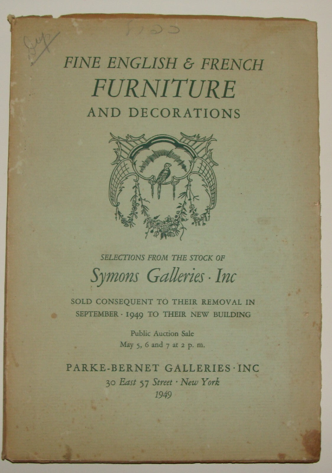 Catalog 1949 Fine English French Furniture Symons Galleries Parke Bernet NY