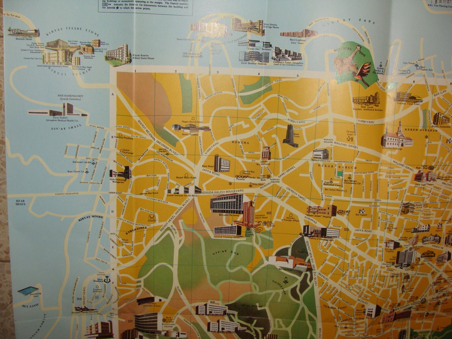 Jewish Judaica Israel JERUSALEM Pictorial Map Amir Publishing 1980 Guide