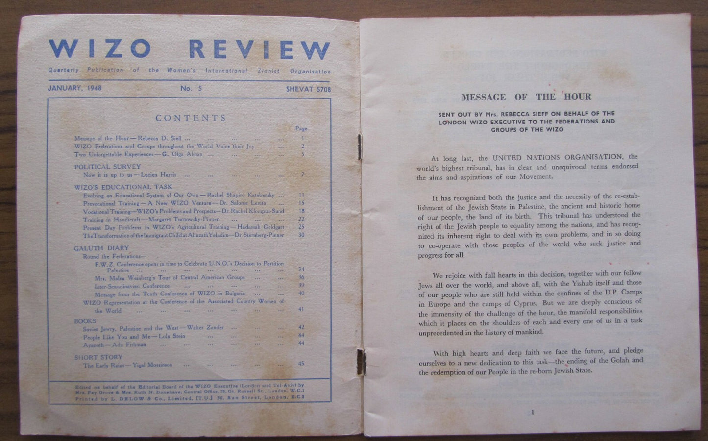 Booklet Palestine Judaica WIZO Zionist Women Org. Review 1948 Jewish State ויצ"ו