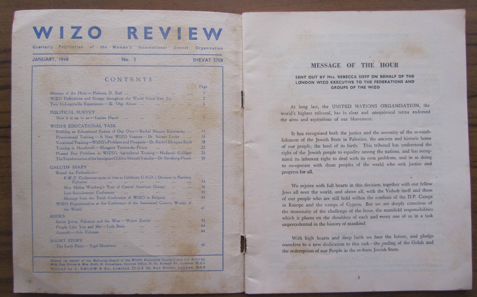 Booklet Palestine Judaica WIZO Zionist Women Org. Review 1948 Jewish State ויצ"ו