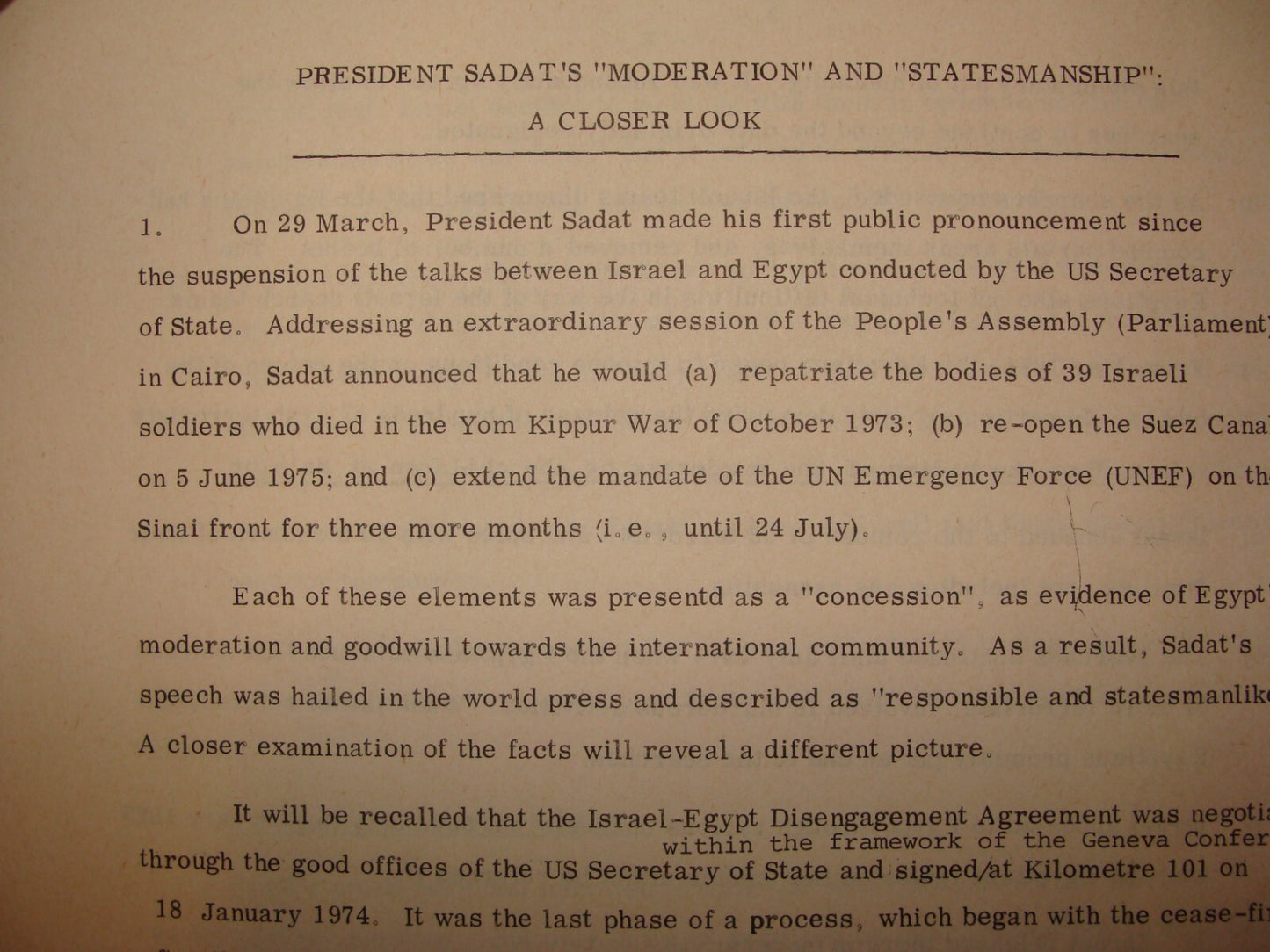 Paper Jewish Judaica 1974-8 Israel Israeli Foreign Affairs Egypt SADAT Peace