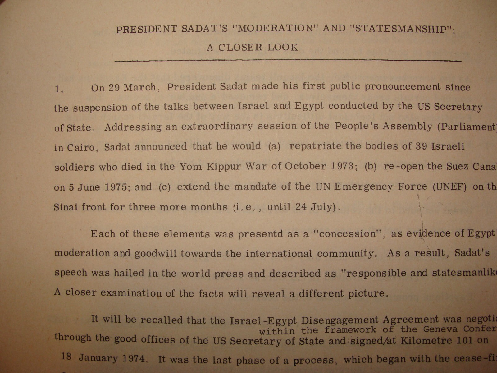 Paper Jewish Judaica 1974-8 Israel Israeli Foreign Affairs Egypt SADAT Peace