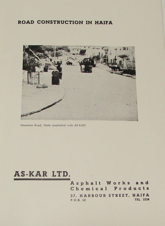 Ad Palestine Israel Israeli AS-KAR Road Construction Company Brochure Haifa